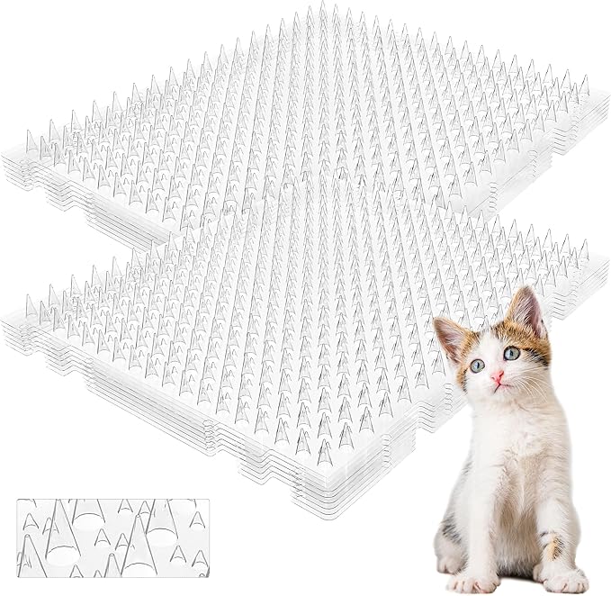 Scat Mat for Cats 16 x 13 Inch, 12 Pack Cat Deterrent Mat Outdoor Indoor, Cat Spikes with 50 Stickers