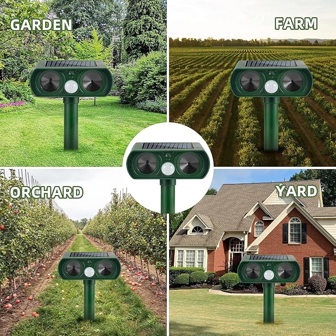 Ultrasonic Animal Repeller Outdoor Deer Repellent Sonic Cat Deterrent Motion Activated Solar Animal Repeller Waterproof Solar Repeller, Keep Dog Raccoon Rabbit Fox Squirrel Out of Yard (1)