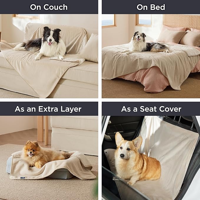 Bedsure Waterproof Blanket for Bed - Sherpa Fleece Waterproof Dog Blankets for Large Dogs, Pet Blankets for Bed/Couch/Dog Crate, Soft Plush Reversible Furniture Protector, King Size, 108"x86", Cream