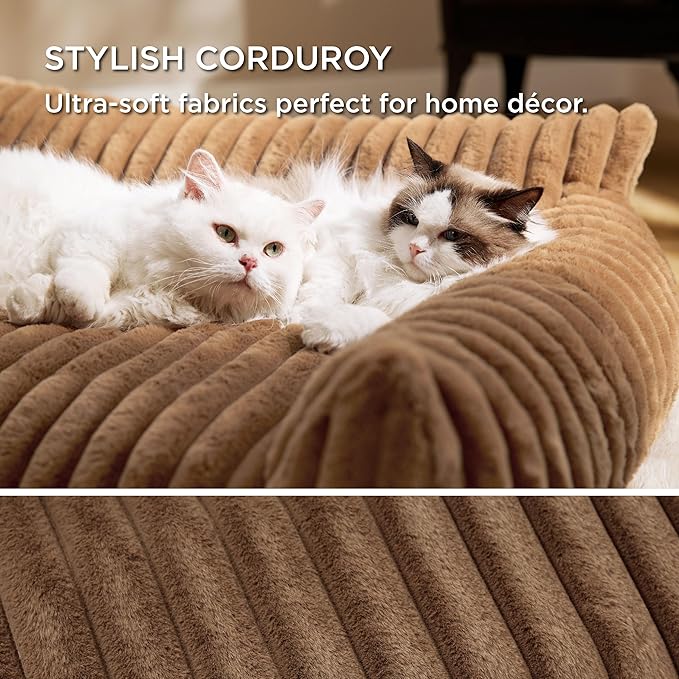 Bedsure ComfyFleece™ Cute Cat Couch for Pets - As Seen on TV on Good Day New York, Small Medium Dog Bed, Supportive Couch Bed for Small Dogs, 30 Inch, Camel Brown