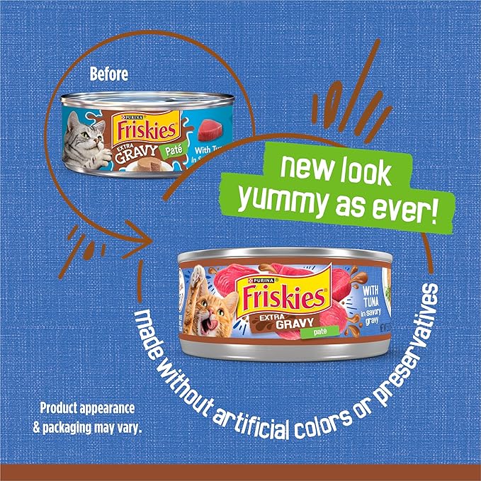 Friskies Purina Wet Cat Food Pate,Extra Gravy with Tuna - 5.5 oz. Cans,(Pack of 48)