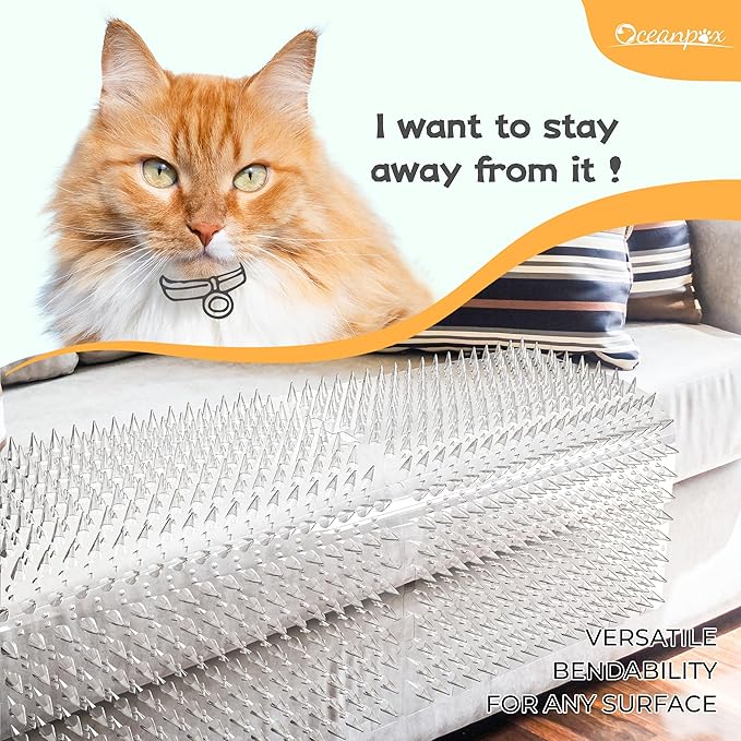 Scat Mat for Cats 16 x 13 Inch, 10 Pack Cat Deterrent Mat Outdoor Indoor, Cat Spikes with 50 Stickers