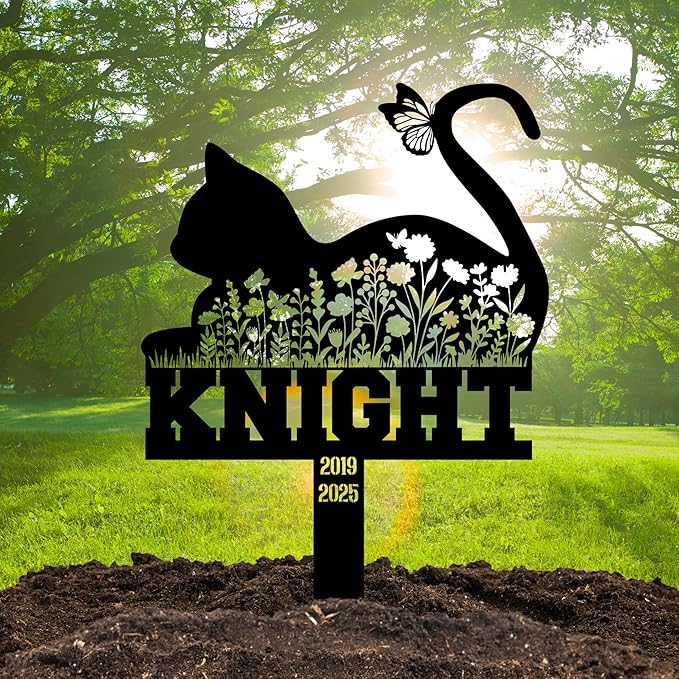 Pet Cemetery Cat Grave Marker – Personalized Outdoor Cat Headstone, Custom Name & Lifespan Dates Pet Grave Markers, Available in Multiple Styles and Colors