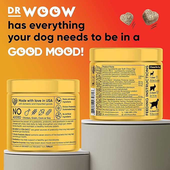 Probiotics Supplements for Dogs Soft Chews (90 CT) – Digestive Support + Gut Balance & Healthy Stool Support – Probiotics + Digestive Enzymes – Duck & Pumpkin Flavor – Made in USA
