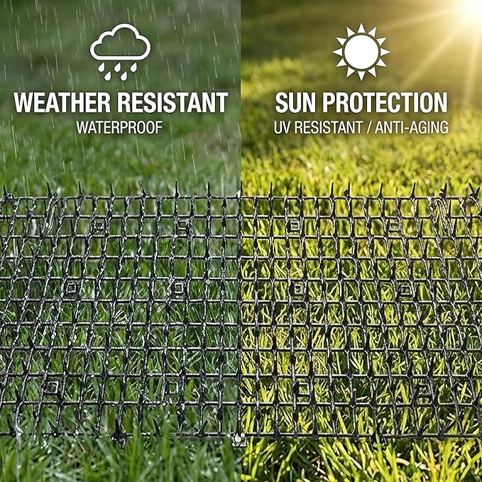 Pet Repellent Mat, White, 6.5 feet with 8 Ground Stakes 8 Zip Tie, Cat Repellent Mat with Gentle Spikes for Garden/Backyard, Dog and Raccoon Deterrent Mat, 78.74 inches x 11 inches.