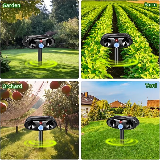 Upgraded Solar Animal Repellent, 2 Pack Ultrasonic Animal Repeller Outdoor USB Charge with Motion Sensor Cat, Deer, Squirrel, Dog,Raccoon,Skunk,Rodent,Rabbit Repellent for Yard Garden Lawn,Black