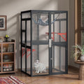 COZIWOW Upgraded Outdoor Cat Catio with Window Access & Jumping Platforms, Weatherproof Wooden Cat Enclosure for Patio/Garden/Backyard (Wood, 2 Platforms + Hammock, Supports 44lbs)