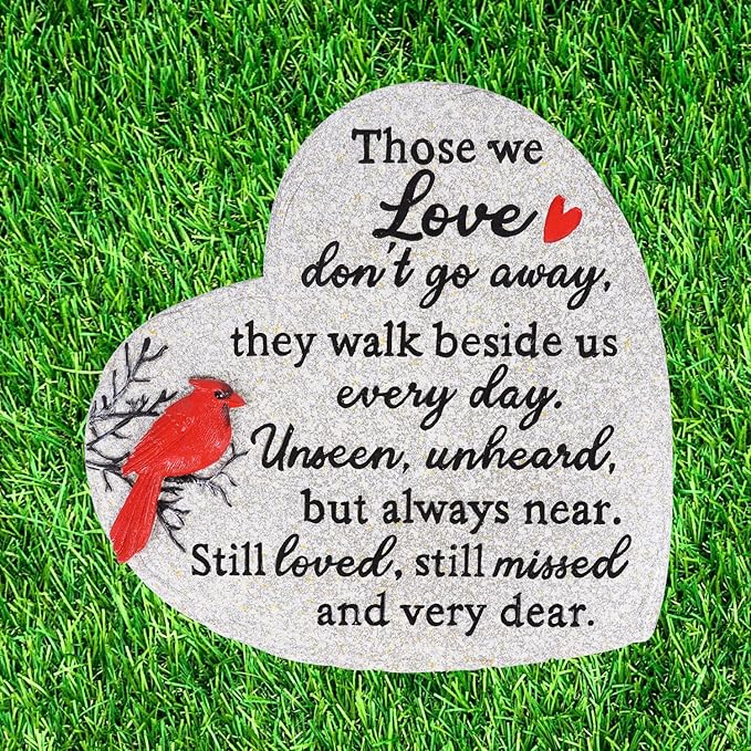 Heart Shaped Memorial Garden Stones, 10 inches Sympathy Garden Stone for Loved One, in Memory of Loved one Gifts, Resin Garden Stepping Stones Outdoor, Memorial Gifts (Grey Heart)