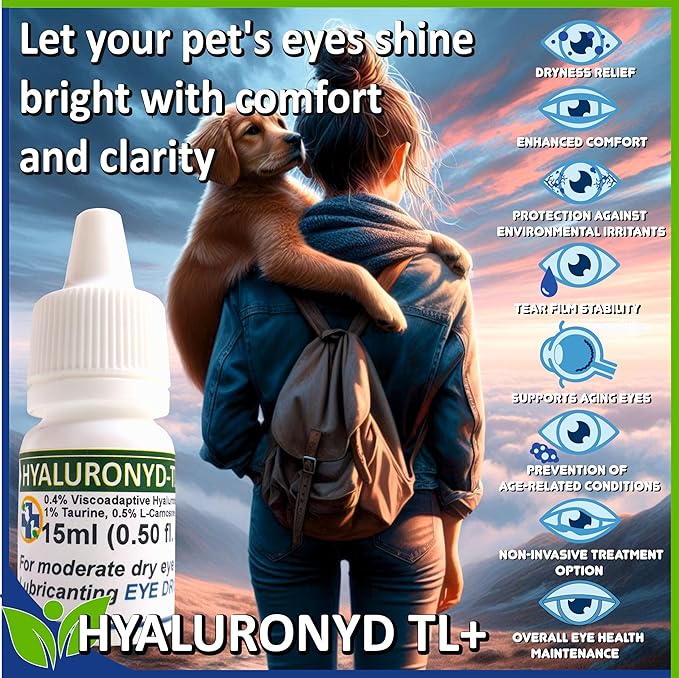Lubricating Gel Eye Drops 15ml with Hyaluronic Acid 0.4% & L-Carnosine & Taurine for Pets Cat/Dog Moisturizer Soothes Dryness and Irritation & Itchy, Daily Use to Relieve Dry Eyes, Artificial Tears