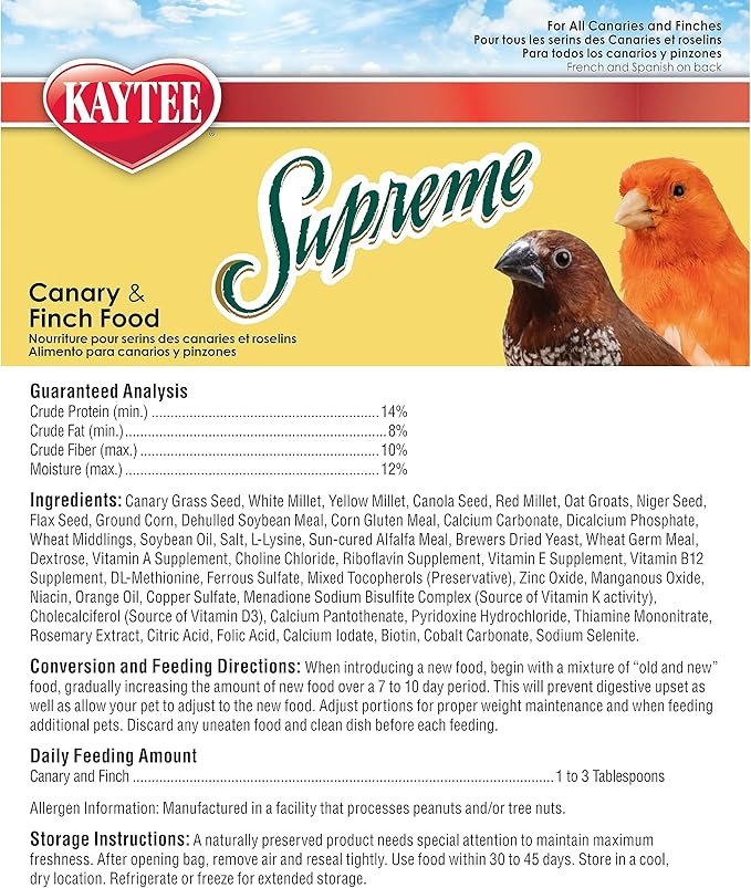 Kaytee Supreme Pet Canary & Finch Food, 20 lb