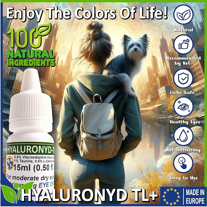 Lubricating Gel Eye Drops 15ml with Hyaluronic Acid 0.4% & L-Carnosine & Taurine for Pets Cat/Dog Moisturizer Soothes Dryness and Irritation & Itchy, Daily Use to Relieve Dry Eyes, Artificial Tears