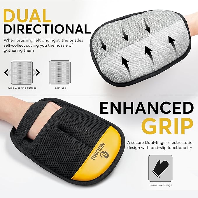 2 Pack Pet Hair Removal Glove - Pet Hair Removal Glove for Dogs & Cats, Electrostatic Pet Hair Remover for Loundry, Couch, Carpet, Clothing, Bed & Car Seat, Reusable Magic Brush Pet Hair Tool - Black