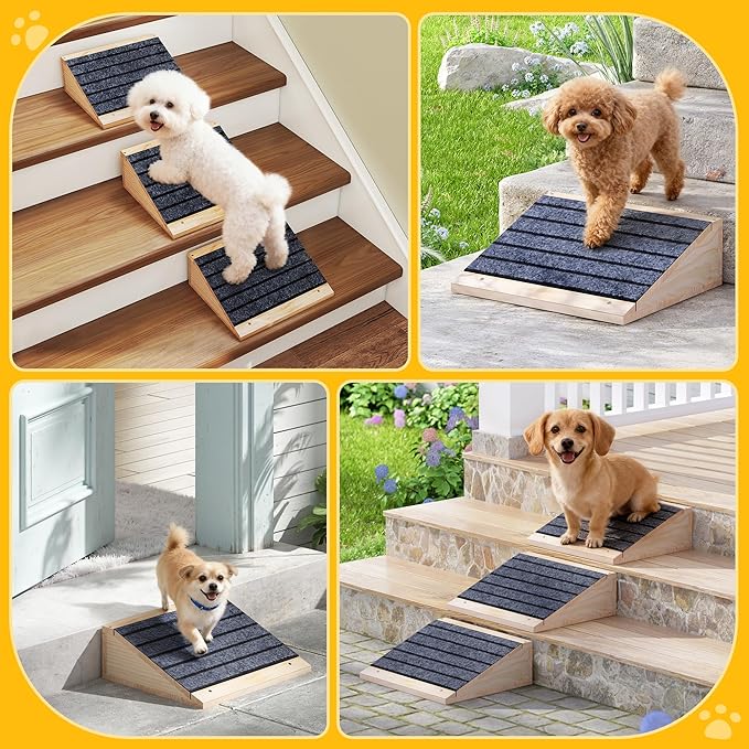 COZIWOW 2 PCS Dog Ramp for Stairs, Non-Slip | Sturdy | Wooden Dog Stairs Pet Ramp for Small Medium Dogs Cat, Pet Steps Stair Wedges Assist for Injured & Older Pets, Gentle Slope Step Stairs(2)