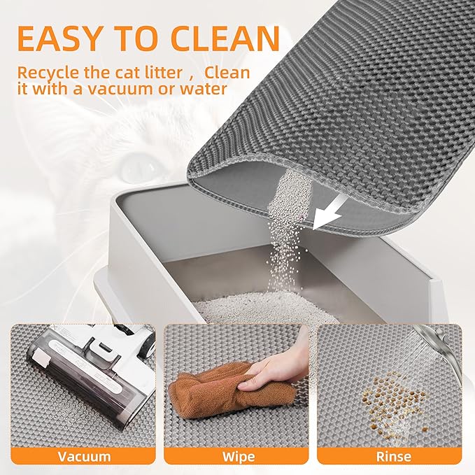 Cat Litter Mat for Litter Box, 30"×21" Large Double Layer Trapping Mat, Easy-Clean Scatter Non-Slip Water Proof Kitty Litter Pad, Grey