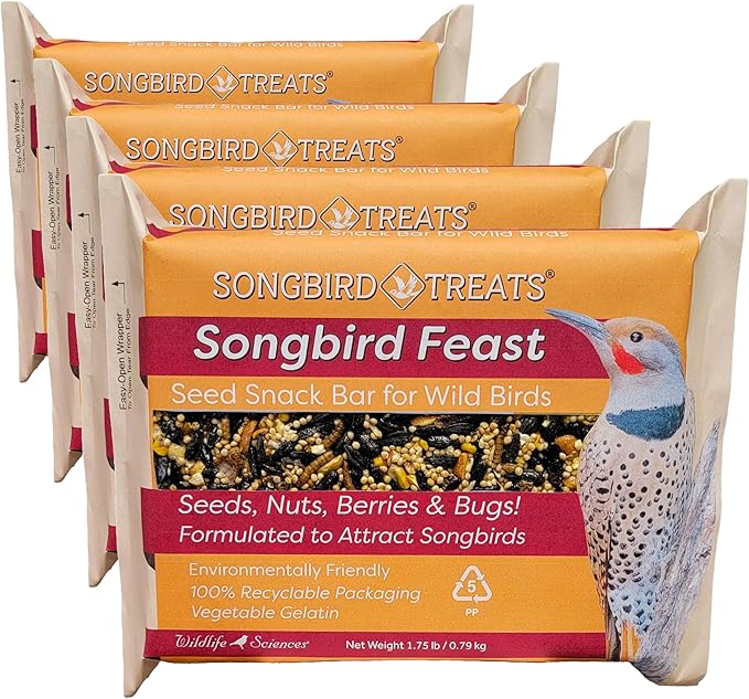 Wildlife Sciences Songbird Feast Large Seed Cakes | 1.5-2 lb Large Bird Seed Cakes for Wild Birds (Pack of 4)