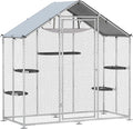PawHut Large Catio Outdoor Cat Enclosure, Galvanized Steel Walk-in Cat Patio for Multiple Kittens, Outdoor Kitty Cage with Waterproof Cover, 5 Adjustable Platforms, Hammock, Chicken Coop Pointed Roof