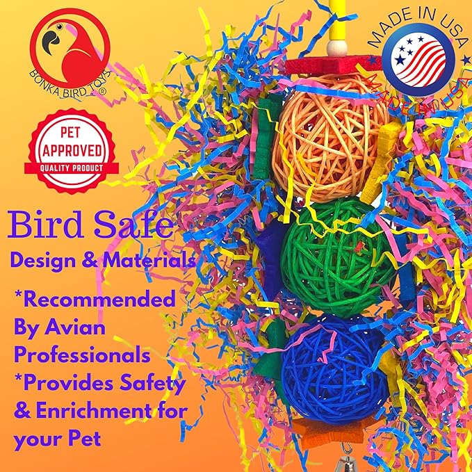 Bonka Bird Toys 1854 Tri Foraging Star 13" x 8" Natural Vine Ball Chew and Shred Toy for Medium to Large Birds Like Conures African Greys Amazons and Similar