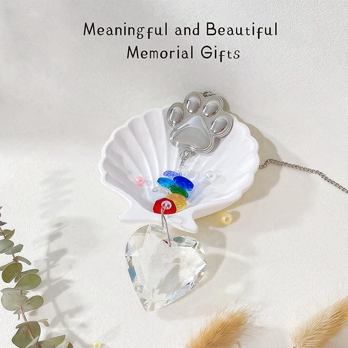 Pet Memorial Gifts Crystal Suncatcher: Dog Memorial Loss of Dog Sympathy Gift Pet Bereavement Ornament in Memory of Cat- Paw Shape Keepsake for Dogs Puppy Passing Away Remembrance (Heart)