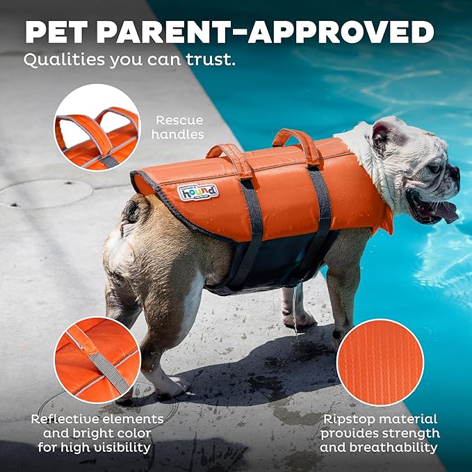 Outward Hound Granby Splash Orange Dog Life Jacket, Large
