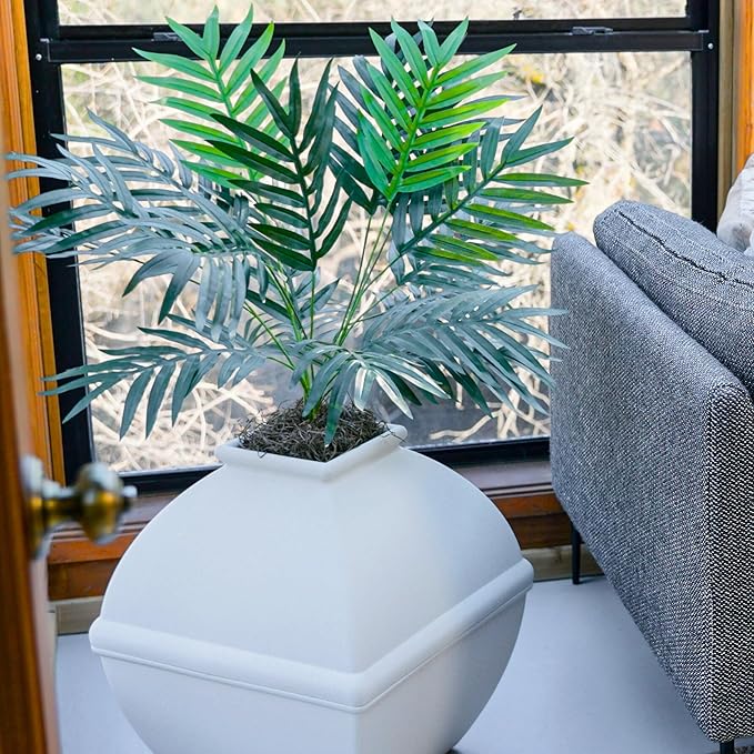 Good Pet Stuff Hidden Litter Box Planter, Decorative Cat Litter Enclosure with Carbon Filter, Artificial Plant, Easy Clean, Indoor Design, Courtyard Square Style, Base Kit, White Birch