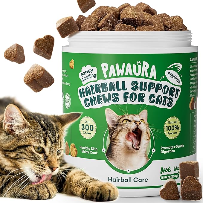 Cat Hairball Remedy Chews,300 Chews,Natural Hairball Treatment for All Cats,Supports Skin,Coat,Digestive & Urinary Health,Chicken Flavor