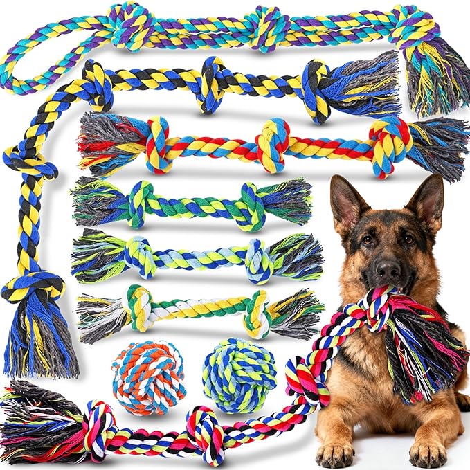 9-Pack Dog Rope Toys for Large Dogs – Strong Tug Toys for Aggressive Chewers, Ideal for Tug-of-War & Teeth Cleaning, Multi-Style Rope Set for Active Dogs