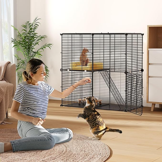 YITAHOME Indoor Cat Cage 2 Tier Kitten Cage, Versatile DIY Playpen for Cats, Small Animals, for Home, RV Travel, and Camping