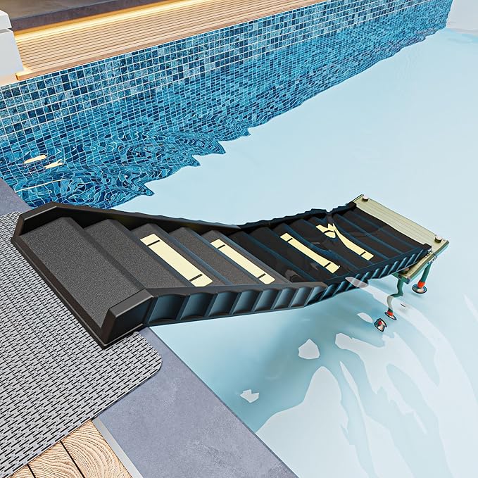 Adjustable 4-Leg Dog Pool Ramp - Quick Setup & Foldable Dog Ramp for Pool, 200lbs Capacity - Non-Slip Design for Enhanced Stability, Black
