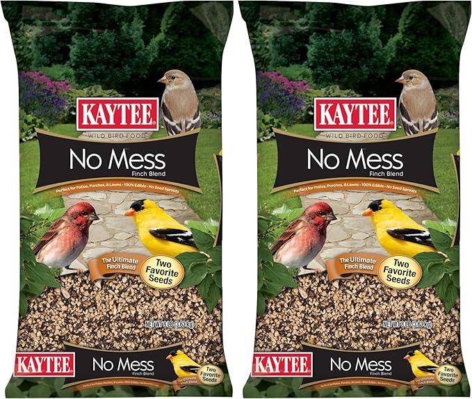 Kaytee No Mess Finch Seed and Nyjer Blend, Attracts Goldfinches, Chickadees, Junos, Finches and Other Wild Birds, 8 Pounds (Pack of 2)