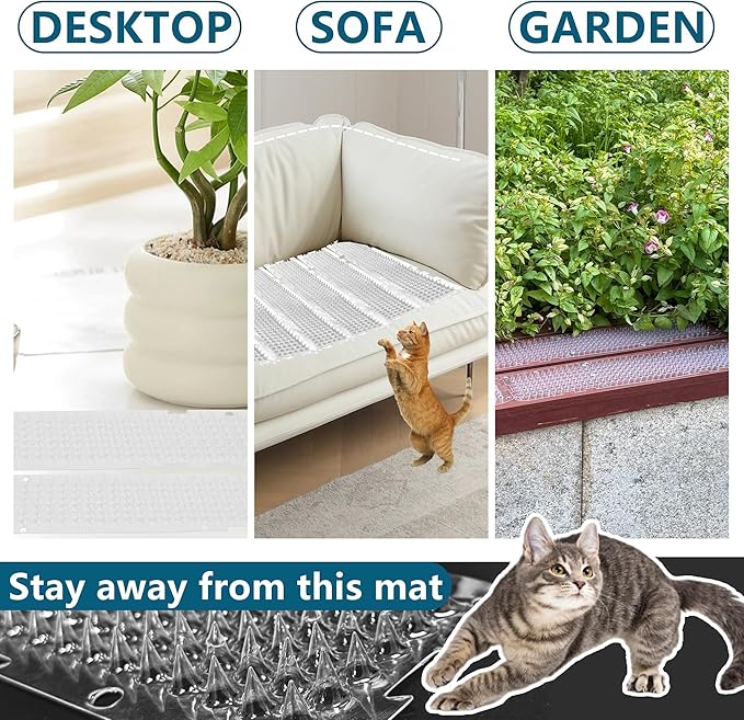 26 Pack Scat Mat for Cats - 3.3 x 16.7 Inch Cat Deterrent Mat to Keep Cats Out of Yard Permanently, Dog and Cat Spikes Mat with 0.5 Inch Sturdy Design Spike for Cat Pee Deterrent