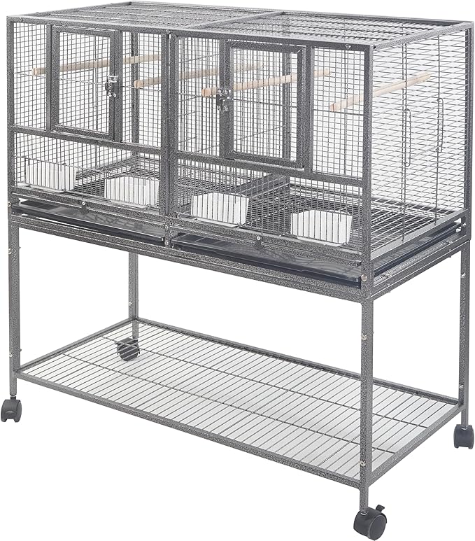 1F/2F/3F Stackable Center Divided Breeder Breeding Bird Flight Double Rolling Cage for Aviaries Canaries Cockatiels Lovebirds Finches Budgies Small Parrots. (Black Vein, 1F)