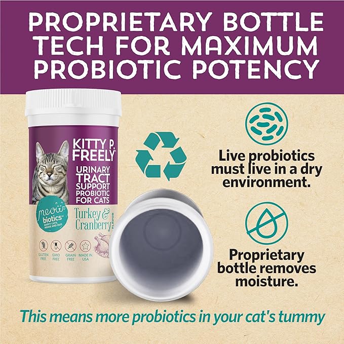 Meowbiotics Kitty P. Freely Cat Urinary Supplement, Cranberry for UTI & Kidney Support Powder Probiotics for Cats, Made in USA (30 Days)