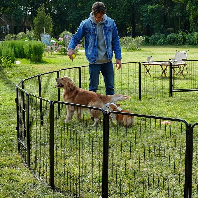 SunsGrove Dog Playpen Outdoor, Heavy Duty 40 Inch 12 Panels Dog Playpen for Medium and Large Dogs, Free and Safe Play Dog Fence Indoor, Black