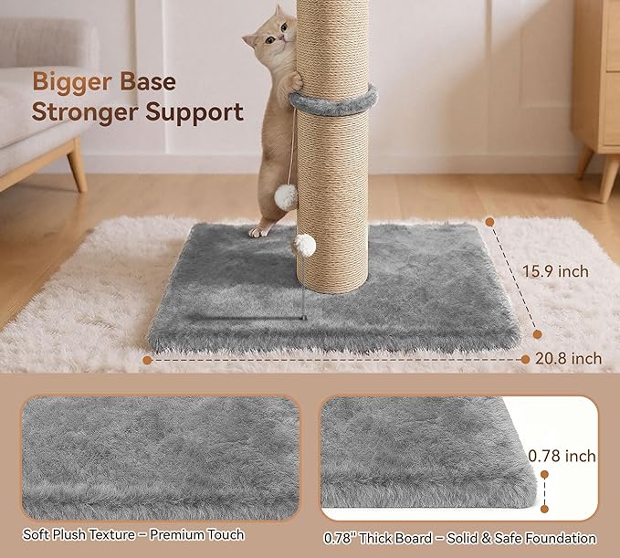 5-Inch Thick Sisal Cat Scratching Post, 36" Tall Cat Scratch Tower with Top Platform and Extra-Stable 20.8×15.9" Base, Durable Cat Scratcher for Indoor Cats, Gray