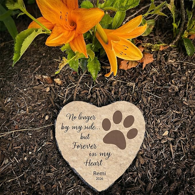 Personalized Dog Memorial Stone, No Longer by My Side Heart Plaque, Pet Loss Gift for Dogs Headstone (S-009)