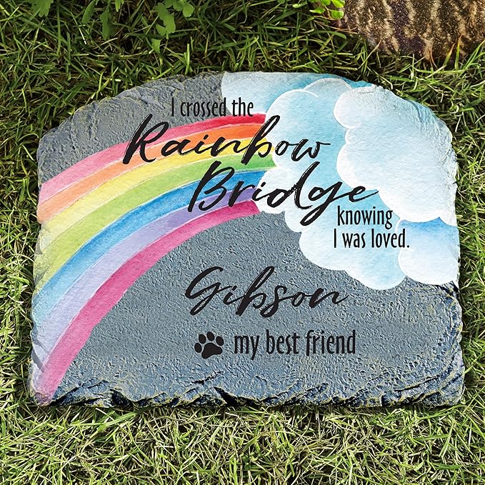 Let's Make Memories Over The Rainbow Bridge Garden Stone - Pet Memorial - Sympathy Garden Marker