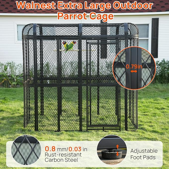 77-Inch Large Walk-in Birdcage Heavy Duty Outdoor Aviary – Rustproof Carbon Steel Flight Cage for Macaw, Budgie, Conure, Lovebird, Parakeet, Cockatiel (Black, 77 inch)