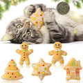 MALLMALL6 Catnip Toys for Cat - 5Pcs Christmas Gingerbread Catmint Interactive Cat Toy for Indoor Kitten, Soft Kitty Supplies, Kitten Teething Chew Kick Toy Set, Pet Xmas Gifts for Kitty Lover