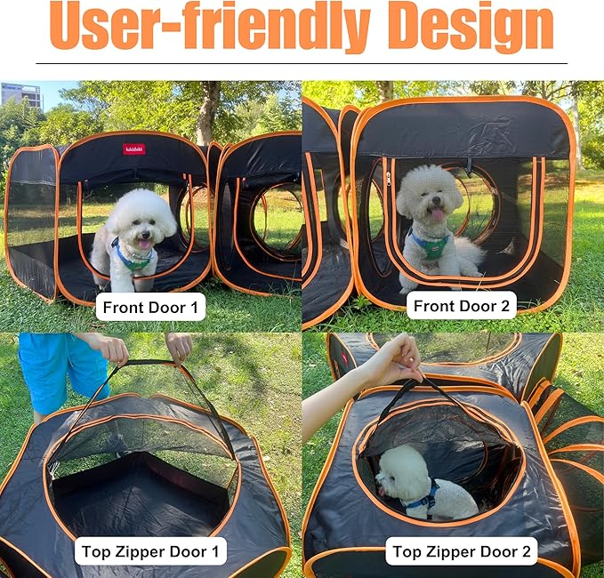 Portable Dog Playpen 2-Room with Tunnel, 3-in-1 Large Cat Crate Play Enclosure with Separate Areas, Foldable Pet Playpen for Puppy Kitten and Small Animals Indoor Outdoor