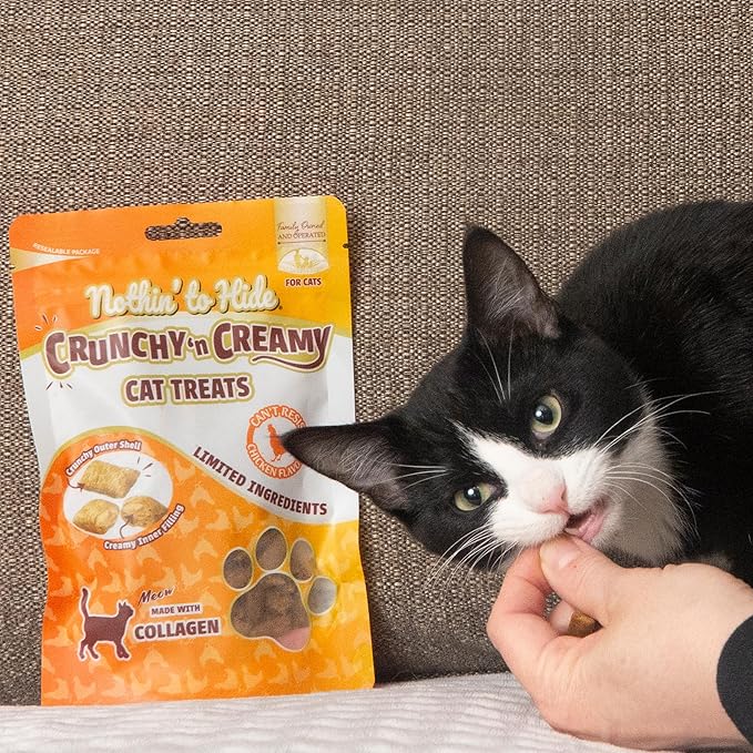 Fieldcrest Farms Nothin’ to Hide Collagen Cat Treats – Crunchy & Creamy Cat Snacks, High-Protein Treats for Healthy Skin, Coat & Joints, Chicken Flavor, 3 oz.