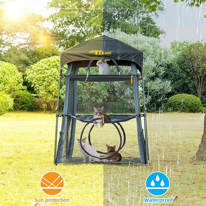 Instant 3-Tier Cat Catio Tent with 2 Interchangeable Covers (Scalloped Green + Black),X-Large Cat Enclosure for Indoor and Outdoor,3 Tier Cat Cage,Two Doors Design can Assemble More Shapes (Patented)