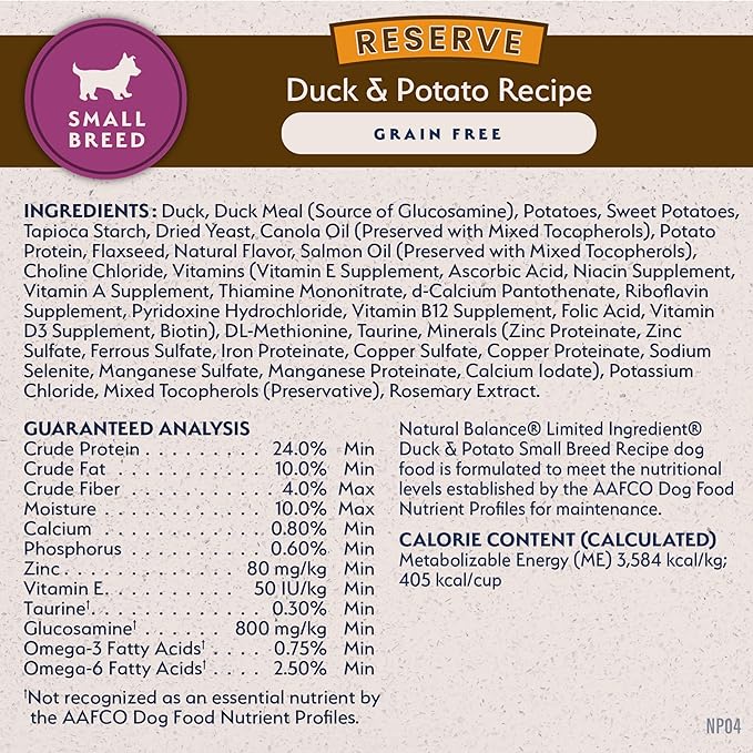 Natural Balance Limited Ingredient Small-Breed Adult Grain-Free Dry Dog Food, Reserve Duck & Potato Recipe, 12 Pound (Pack of 1)