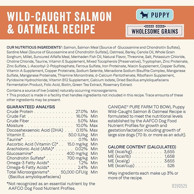 Canidae Pure Farm to Bowl Wild-Caught Salmon & Oatmeal, Puppy, Dog Food, 4lb