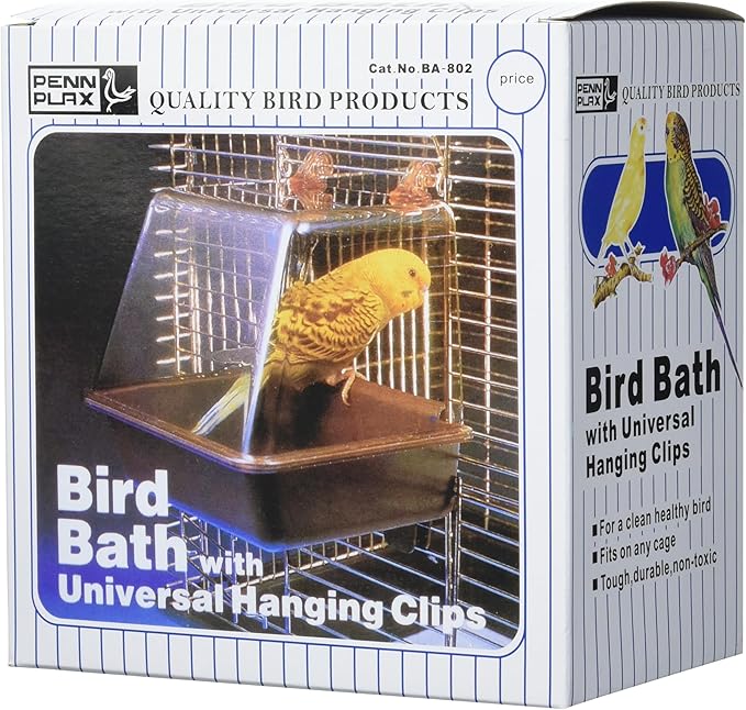 Penn-Plax Clip-On Bird Bath – Attaches to Most Birdcages – Perfect for Parakeets, Lovebirds, Parrotlets, Finches, Canaries, and Other Small Birds – Brown (Pack of 2)
