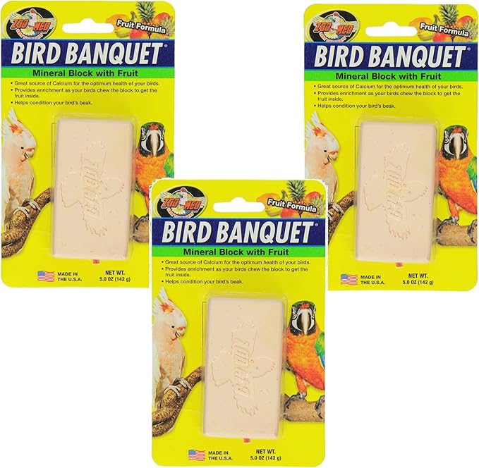 Zoo Med Mineral Blocks with Fruit Banquet Bird Food, 5-Ounce (3 Pack)