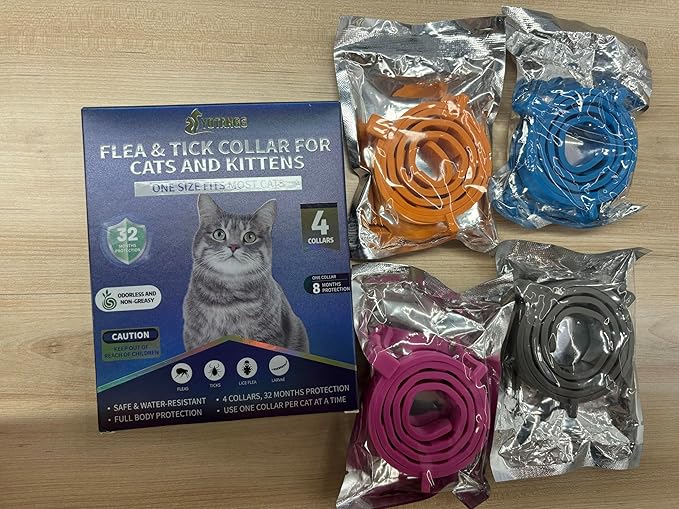 4 Pack Flea Collar for Cats, 32 Months Flea and Tick Prevention for Cat, Waterproof Cat Flea Collar, Natural Flea Treatment, Adjustable Fleas and Ticks Collars for Cats Kittens(4 Colors)