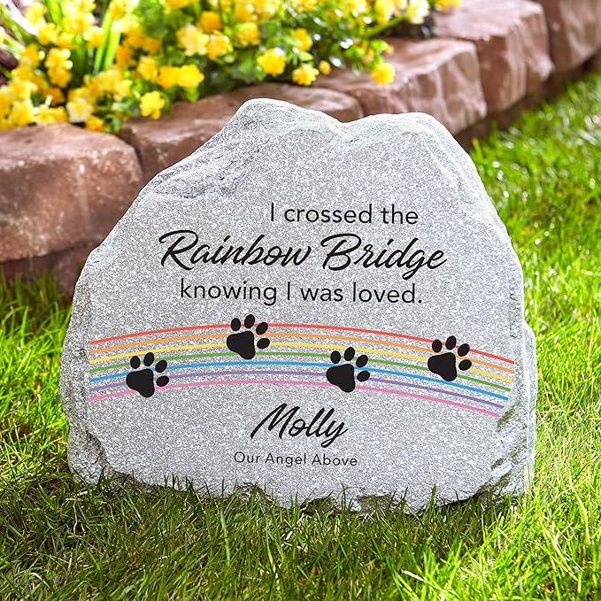 Let's Make Memories Personalized Pet Garden Stone - Sympathy, Condolences - Upright Dog, Cat Memorial - Over The Rainbow Bridge