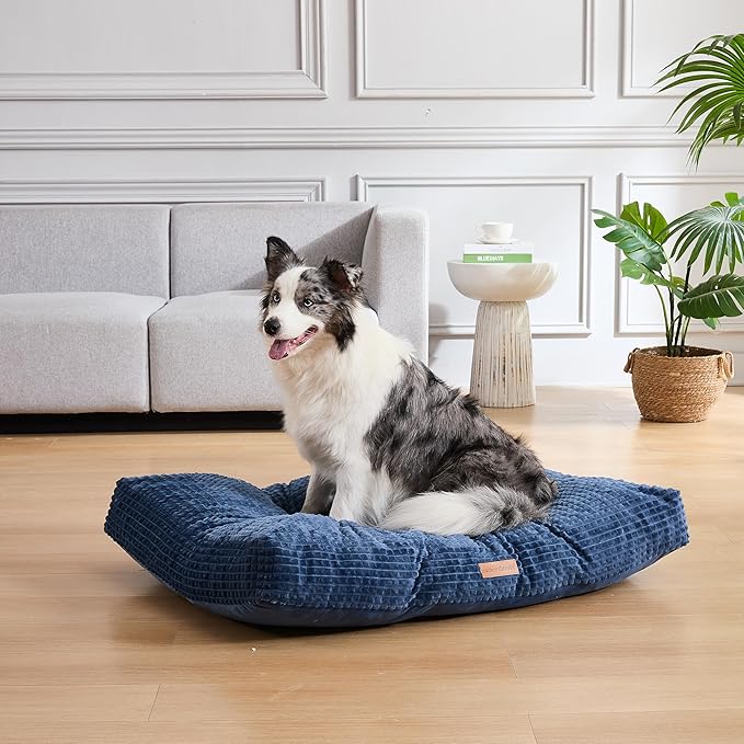 Modern Threads Ultra Plush Orthopedic Memory Foam Pillow Bed for Large Dogs with Supportive Filling and Stylish Textured Design, Blue, (48" L x 36" W x 6" Th)