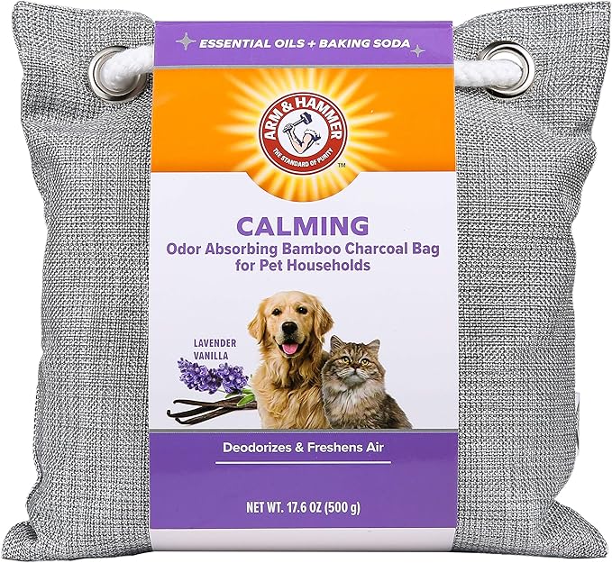 Arm & Hammer For Pets Air Care Calming Bamboo Charcoal Air Purifying Bag, Lavender Vanilla Scent - Odor Absorbing Charcoal Bag - Easy Pet Odor Eliminator for Pet Households, 17.6 Oz