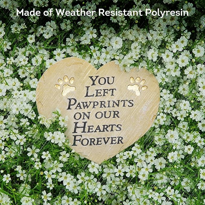 Lily's Home Pet Memorial Stone - Cat or Dog Grave Marker - Durable Waterproof Garden Memorial Stone for Indoor and Outdoor Use - Sympathy Gift for Pet Loss - Heart